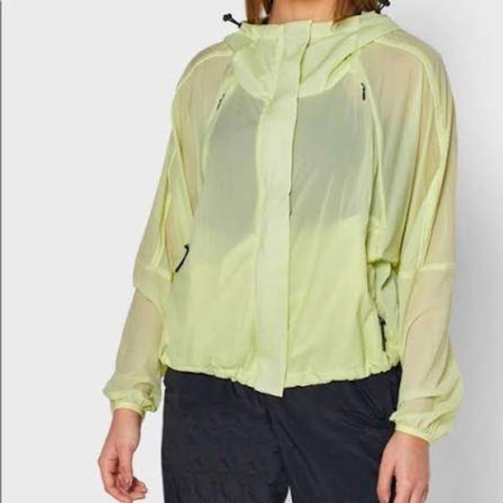 Adidas Womens Neon Yellow Hooded‎ Windbreaker Jacket FL1854 Small